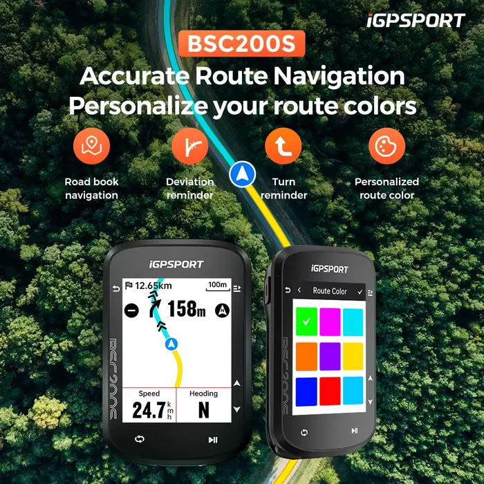 Ordinateur de vélo BSC200S avec navigation GPS écran coloré compteur de vitesse sans fil odomètre circulaire Bluetooth ANT+ pour cyclistes amateurs et professionnels