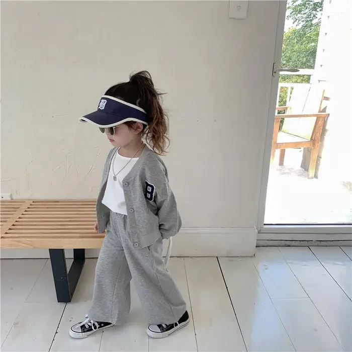Ensembles de sport pour filles, 2 pièces, col rond, manches longues, chemisier et pantalon, nouvelle