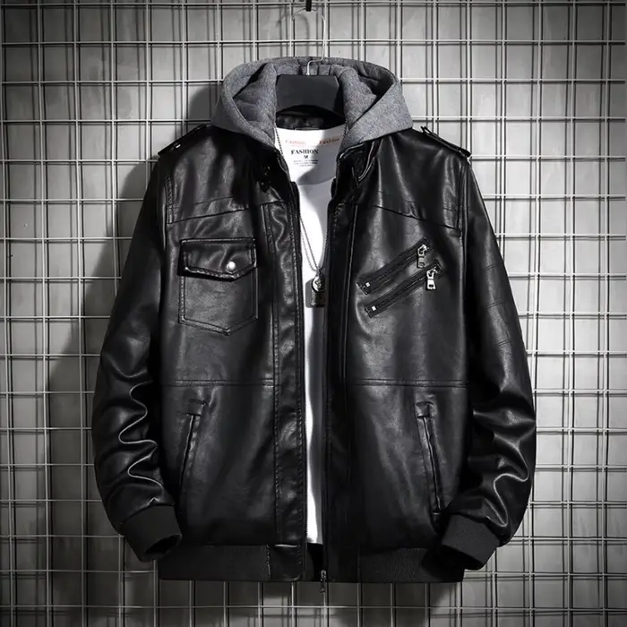 Veste en cuir à capuche pour hommes, manteau d'hiver en cuir PU, vestes pour adolescents, manteau de