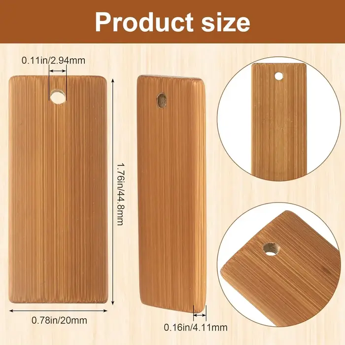Étiquettes vierges en bois naturel 45x20mm, 50 pièces, étiquettes en bambou pour porte-clés, bagues,