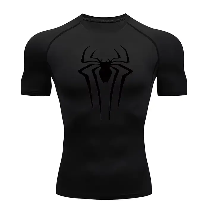Chemise Compression Imprimée Araignée Homme - T-shirt Été Manches Courtes Séchage Rapide