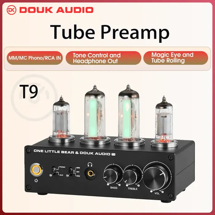 Douk Audio T9 Mini 6E2 préamplificateur à Tube sous vide Audio stéréo MM/MC Phono scène platine préa