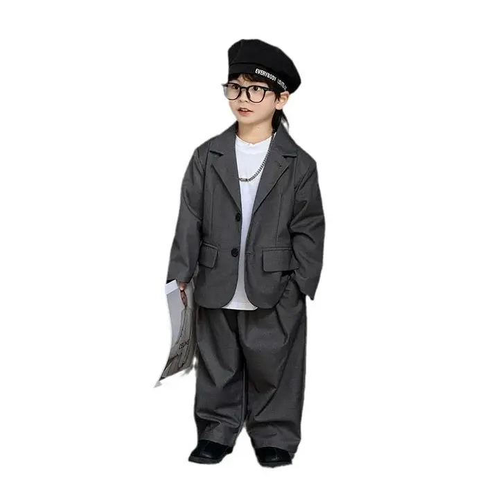 Ensembles de blazers décontractés pour garçons, veste et pantalon gris adt, uniformes de mariage tre