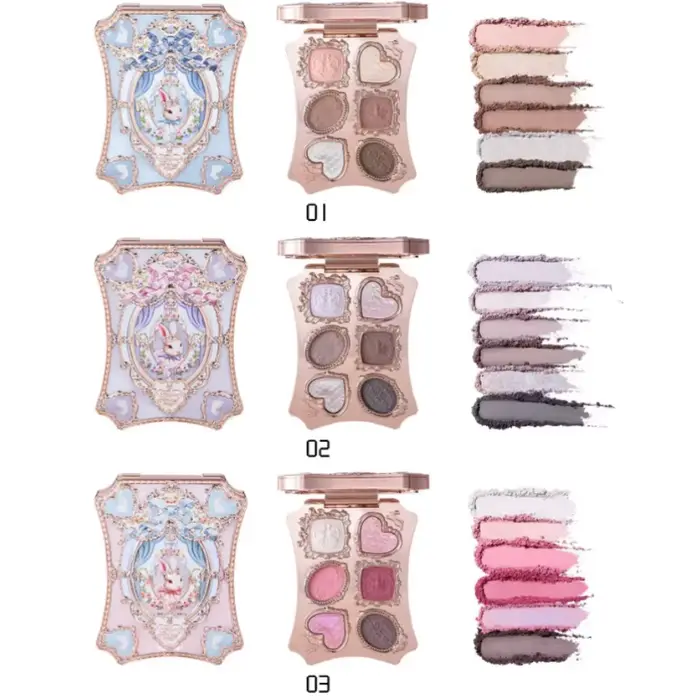 Palette de maquillage pour les yeux Flower Knows Bunny Garden Collection, 6 couleurs, avec pinceau, 