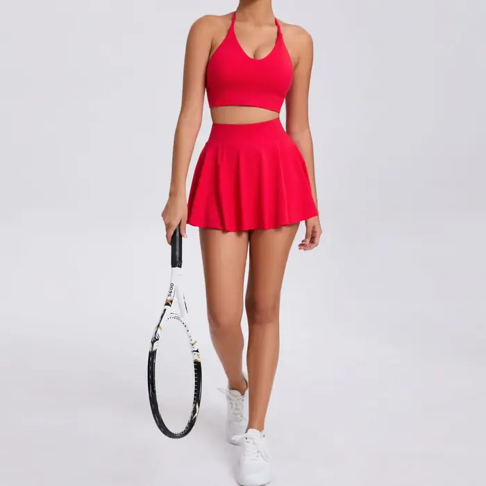 Ensemble de Yoga décontracté, soutien-gorge d'extérieur, jupe courte de Tennis, Anti-lumière, poche 