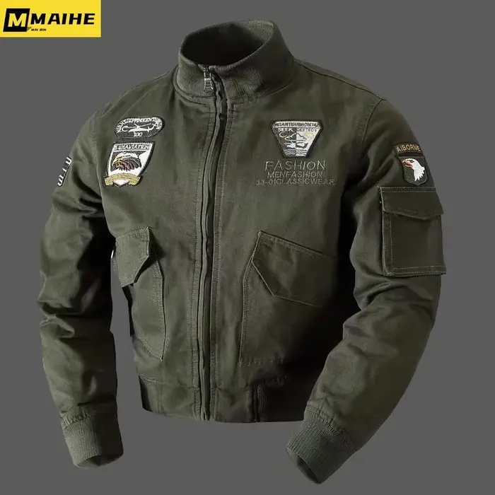 Vestes bombardier rétro pour hommes, automne printemps, vestes Cargo brodées pour pilote d'avion, ma