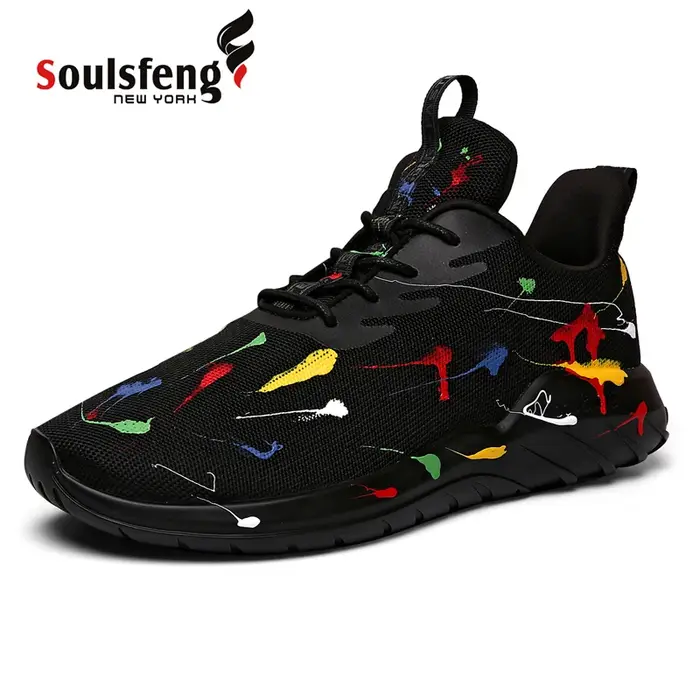 Chaussures course graffiti hommes Soulsfeng - Baskets athlétiques maille respirante légères - Amorti baume entraînement running