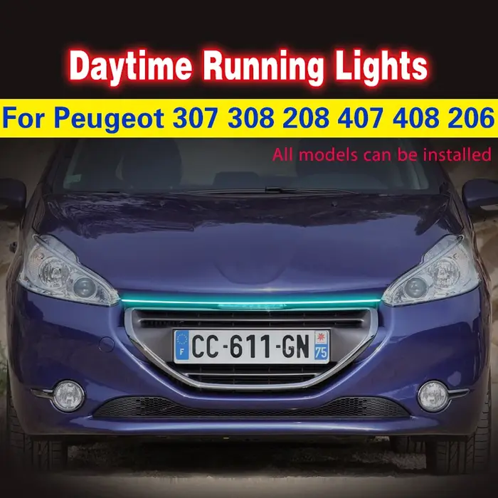 Voiture LED feux de jour pour Peugeot 307 308 208 407 408 206 DRL antibrouillard décoration atmosphè
