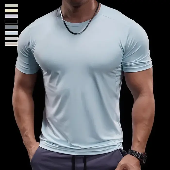 T-shirt à manches courtes pour homme, séchage rapide, haute élasticité, décontracté, course à pied, 