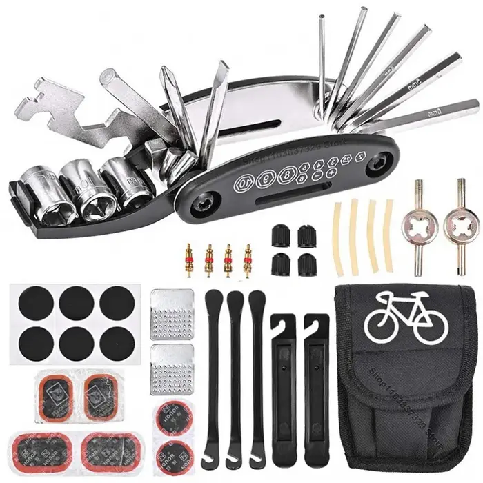 Kit d'outils de réparation de vélos avec patch de pneu et pompe pour vélos de route et de montagne accessoires de réparation pour cyclistes sorties en plein air