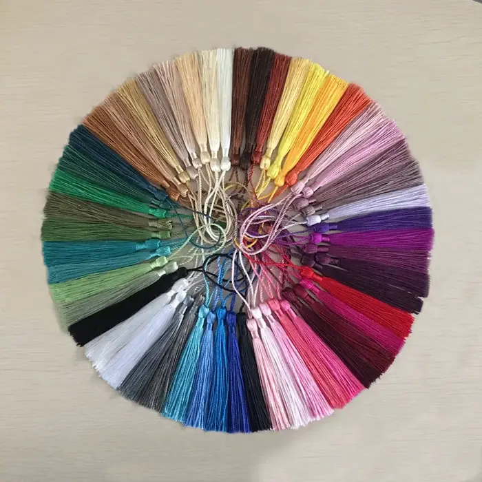 Frange à pampilles en soie et Polyester, 100 pièces/paquet, 13cm, garniture de pompons en coton pour