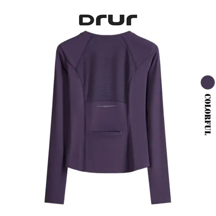 Chemise de sport femme manches longues séchage rapide - Haut gym yoga running avec poche arrière