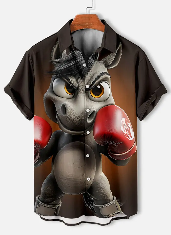 Chemises à manches courtes pour hommes, motif Animal drôle, chemises à revers boutonnées pour l'été,
