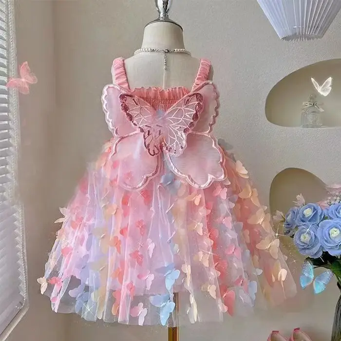 Robes de soirée d'anniversaire pour petites filles, vêtements d'été avec ailes de papillon, Costume 