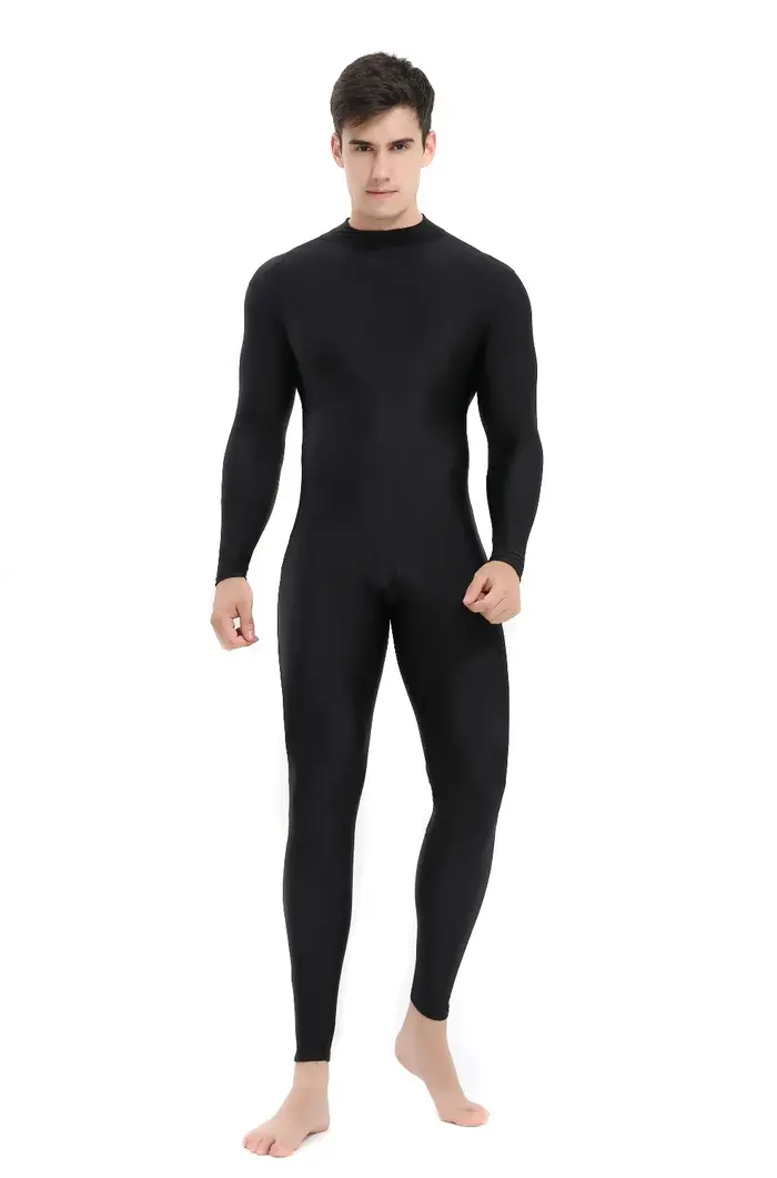 Speerise hommes noir col roulé Spandex à manches longues Unitard unisexe pleine longueur Ballet body