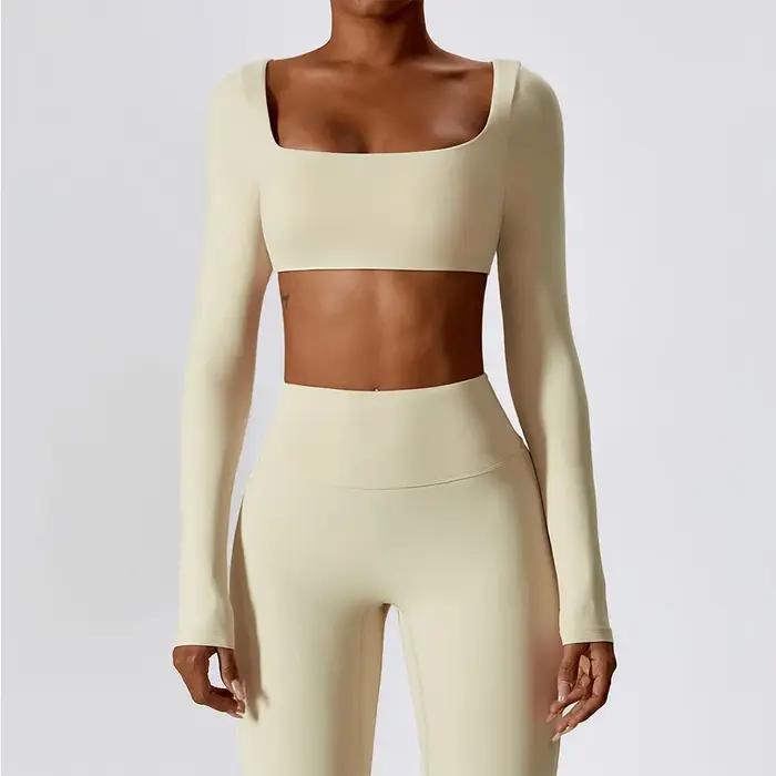 Haut de yoga femme sexy - Chemise sport manches longues court pour fitness et entraînement sportif