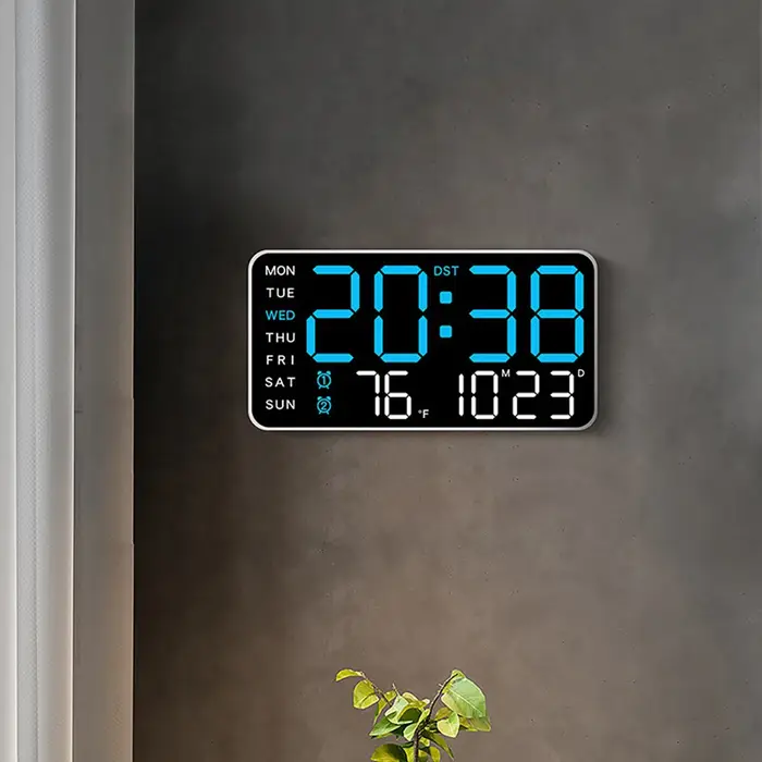 Grande horloge murale numérique, affichage de la semaine, de la date et de la température, commande 