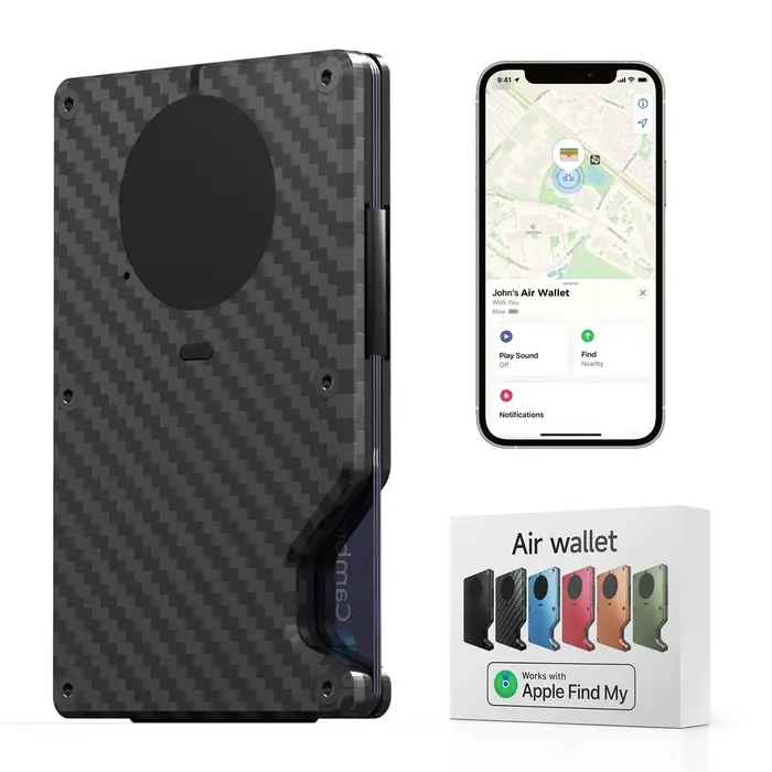 Le portefeuille intelligent fonctionne avec Apple Find My APP, portefeuille mince bloquant RFID, por