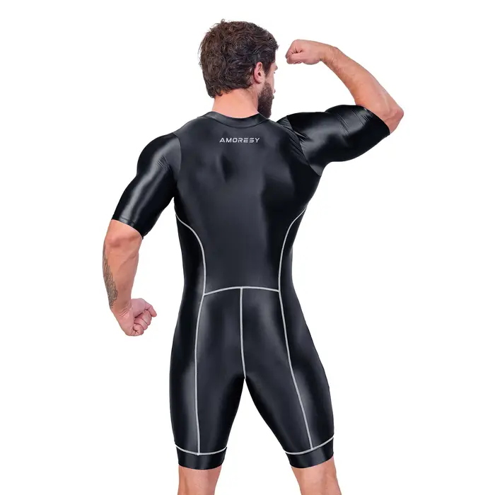 Body homme soie satin brillant AMORESY - Maillot de bain surf yoga vêtement sport recadré combinaison justaucorps