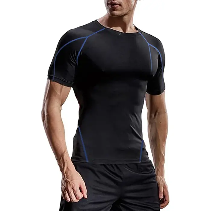 Été hommes course T-shirt vêtements de Sport homme élastique T-shirt Gym Fitness hauts T-shirt athlé