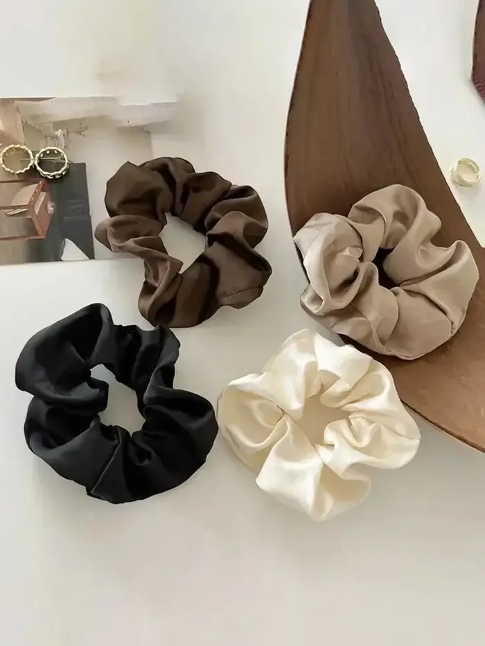 Chouchous élastiques Vintage en soie pour femmes et filles, couleur unie, couvre-chef, attaches queu