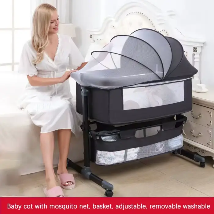 Moustiquaire multifonctionnelle pour berceau de bébé, grand sac de rangement, lit réglable en hauteu