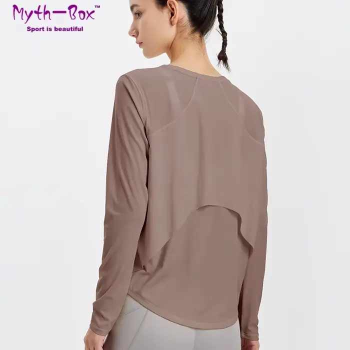 T-shirt de sport à manches longues pour femme, haut en maille respirante PVD, pour la course, le yog