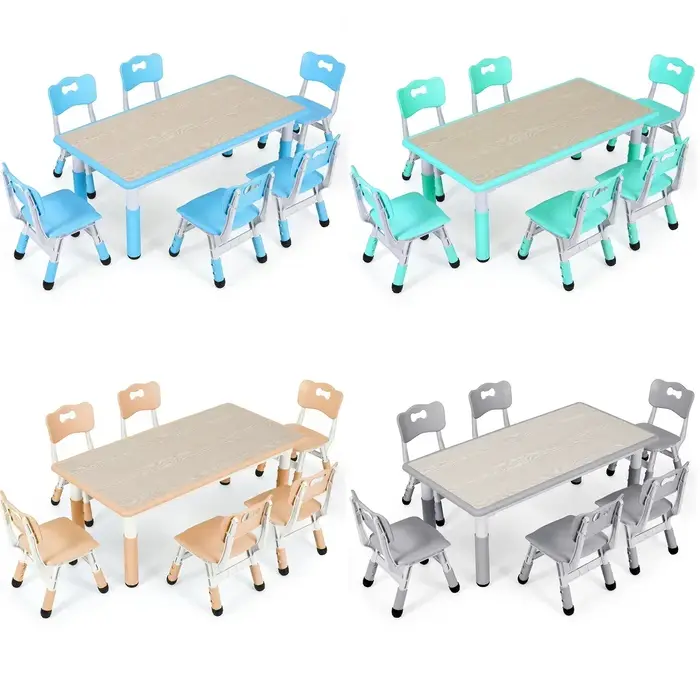 Table rectangulaire pour enfants avec 6 chaises, réglable, multi-activités, bureau d'art et d'artisa
