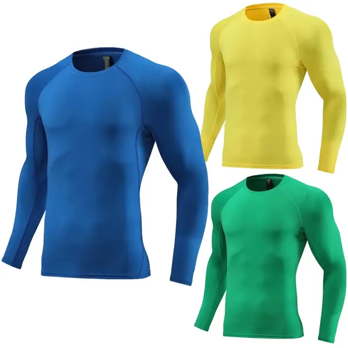 Hommes à manches longues mince hauts t-shirts vêtements de sport salle de sport Fitness Compression 