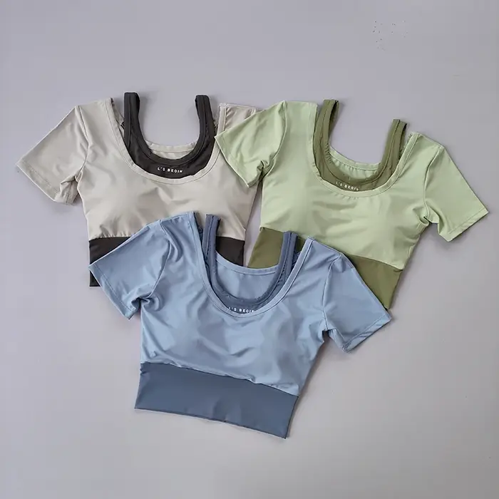 Haut de sport deux pièces pour femmes - Soutien-gorge intégré et respirant été