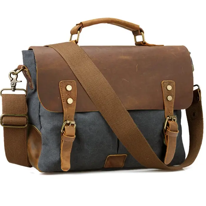 Porte-documents Vintage en Cuir et Toile pour Homme, Sac d'Affaires, Portefeuille de Bureau, Fourre-