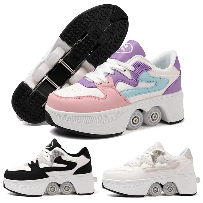 Chaussures à roulettes pour enfants avec 4 roues, patins à roulettes, chaussures de parkour déformab