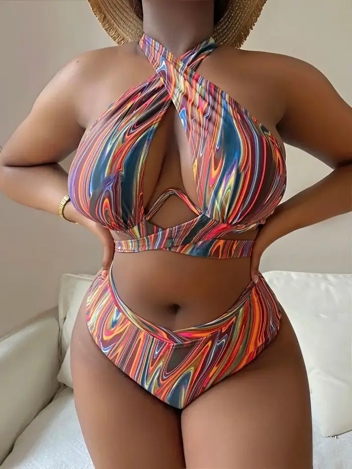 Maillot de bain push-up imprimé 2026 pour femme - Grande taille taille haute pour plage et natation