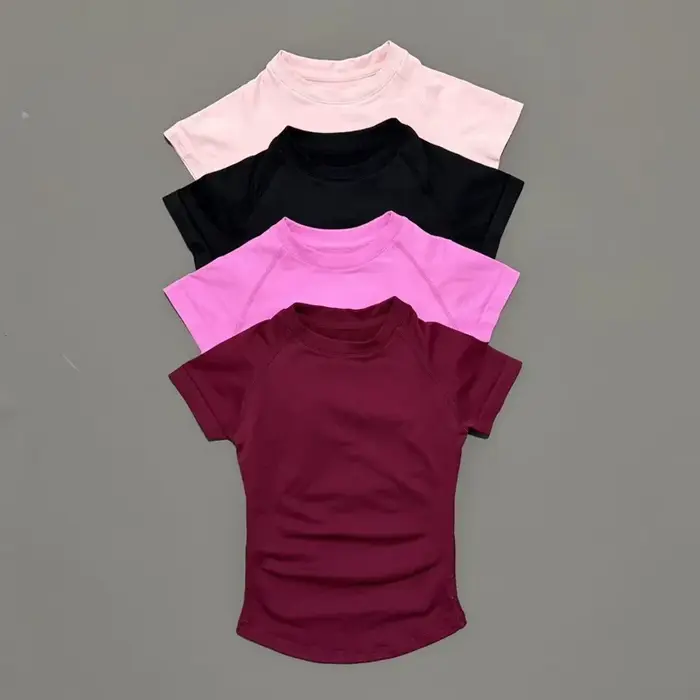 Haut de sport à manches courtes pour femme, t-shirt de course, débardeur respirant à col rond pour l