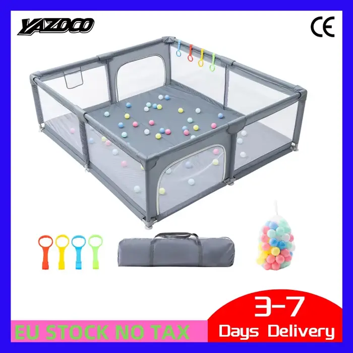 Parc pour bébé, barrière de sécurité pour enfant avec boîte à balles, anneau de tirage, aire de jeux