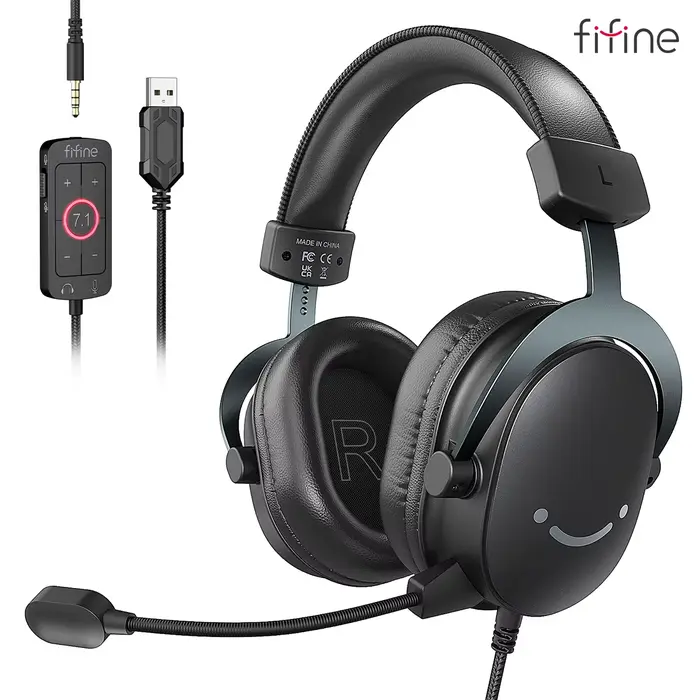 Casque FIFINE, prise 3.5mm et téléphone de sauna USB avec son surround 7.1/contrôle du volume/interr