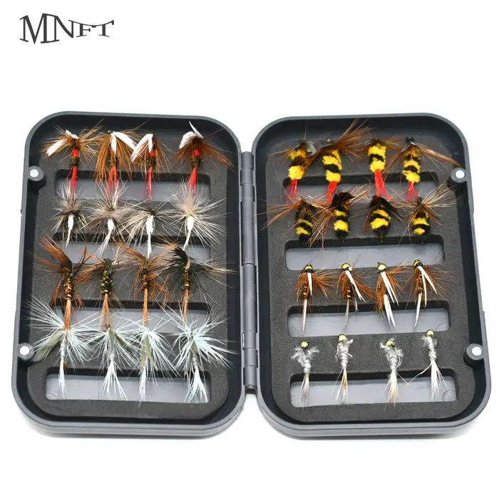 MNFT 32 pièces pêche mouche ensemble boîte sec humide nymphe banderoles mouche assortiment eau salée
