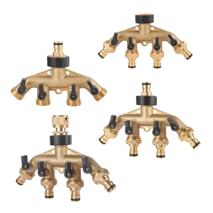 Mathiateur d'eau du robinet de jardin en laiton, filetage 3/4 ", 4 voies, séparateur de conduite d'e