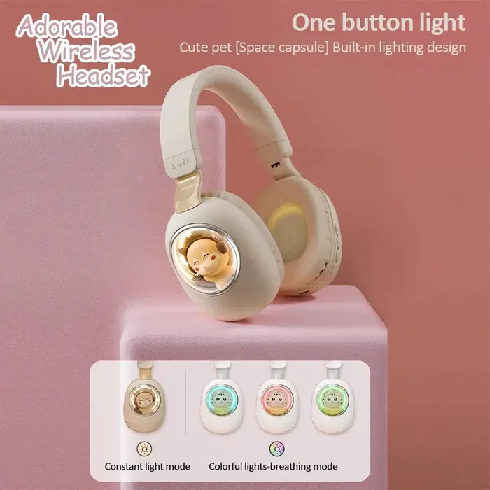 Casque Bluetooth sans fil Kawaii en forme de capsule spatiale pour animaux de compagnie, avec rétroé