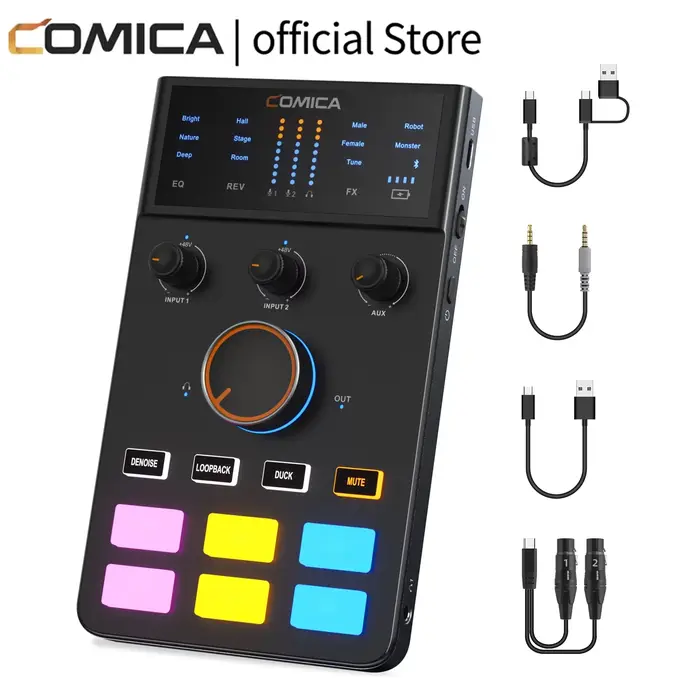 Interface audio COMICA ADCaster C1, connexion Bluetooth pour streaming/jeux/podcasting, carte son po