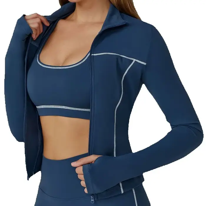 Veste de yoga et de sport pour femmes manches longues polyester stretch haute performance pour entraînement course gymnastique activités extérieures