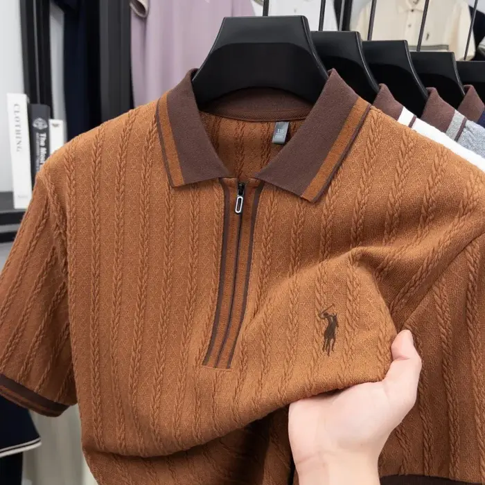 Marque de luxe à manches courtes polo shirt Paul pony broderie Stripe Design hommes tricot t - shirt