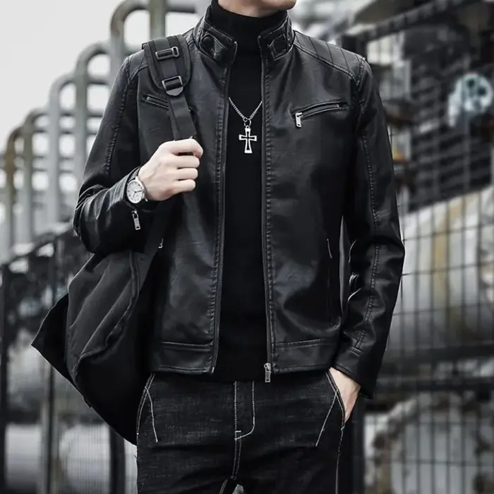 Hommes veste de costume en cuir hommes coupe ajustée manteau court hommes mode veste en cuir Streetw