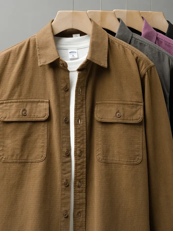 DUEllen-Chemises de travail pour hommes, chemisier à manches longues, poches vintage, vêtements basi