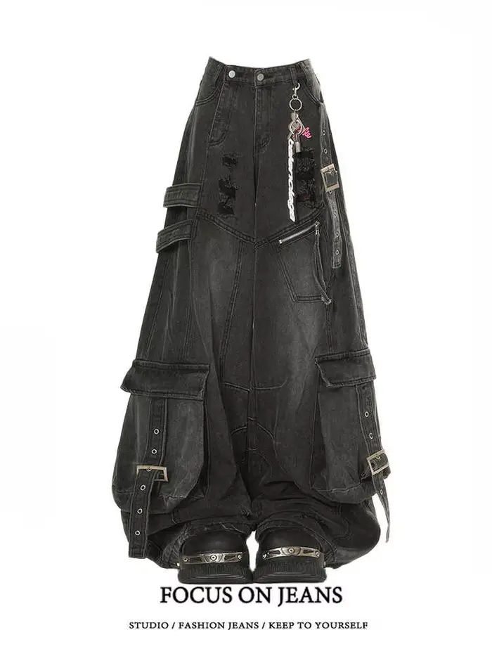 Jean noir femmes Style américain Y2K 90S Vintage taille haute Jean pantalon droit Streetwear décontr
