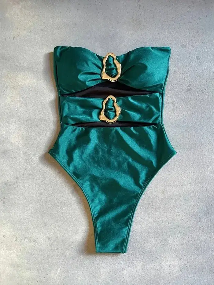 3 couleurs Sexy anneaux en métal découpé femmes maillots de bain une pièce maillot de bain femme Ban