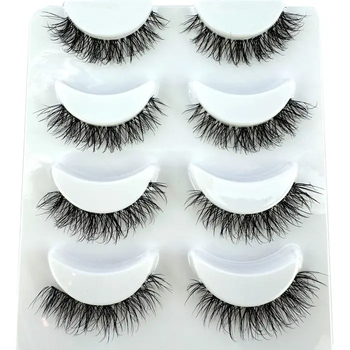 Nouveau 4 paires de faux cils vaporeux Volume 3D moelleux naturel avec bande transparente-extension 