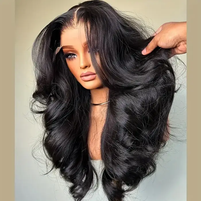 Perruques frontales en dentelle 13x4 sans colle, densité 250%, cheveux humains ondulés, cheveux brés