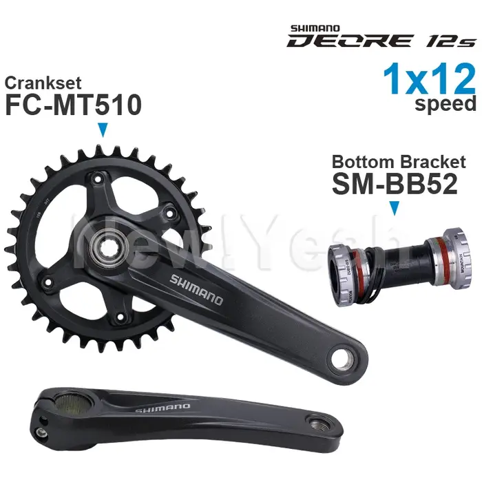 Groupe Shimano DEORE M6100 12 vitesses avec pédalier MT510 177 mm facteur Q et support inférieur SM-