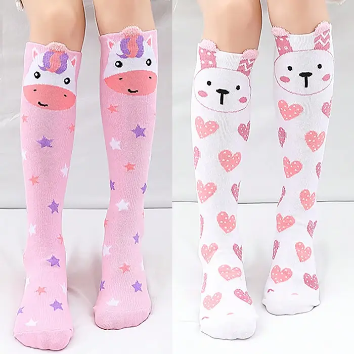 2 paires de chaussettes hautes en forme de cœur de lapin pour filles, chaussettes au-dessus du genou